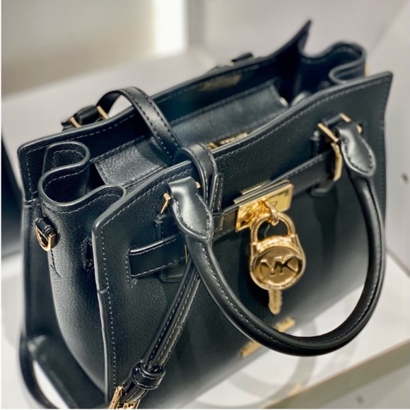 MICHAEL KORS Hamilton Small Leather Satchel Crossbody Black - Picture 5 of 8